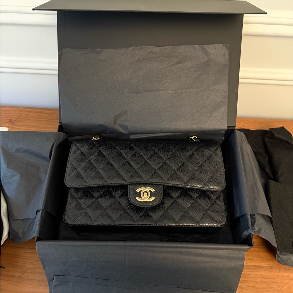 CHANEL caviar grain leather classic bag